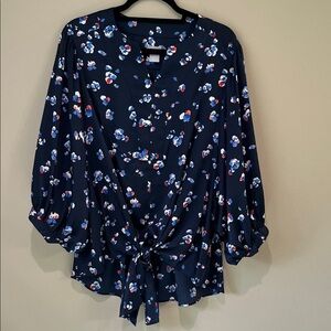 Chico's Dark Blue Floral Tie-Front Blouse